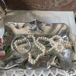 Beatriz Ball silver metal pewter tray Starfish trinket dish coastal decor